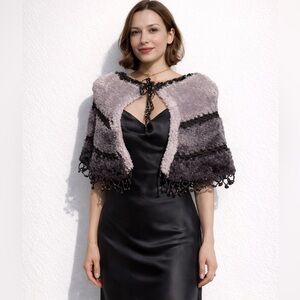 Faux Fur Black and Grey Hand Knitted Capelet